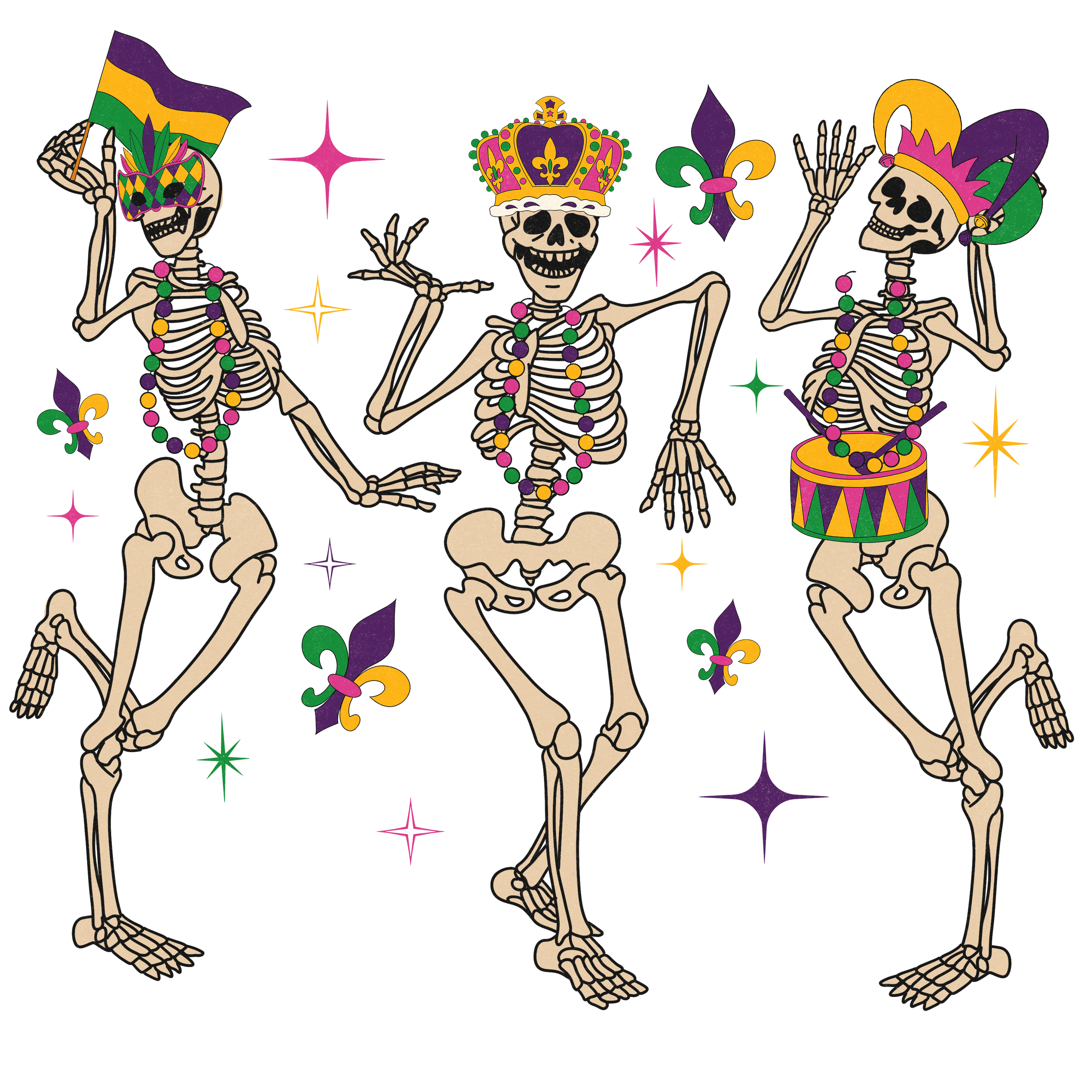 Mardi Gras dancing skeletons Scorpio 65 Designs