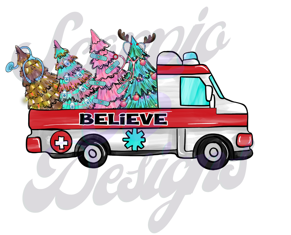 Believe Christmas Truck DTF Transfers Scorpio 65 Designs