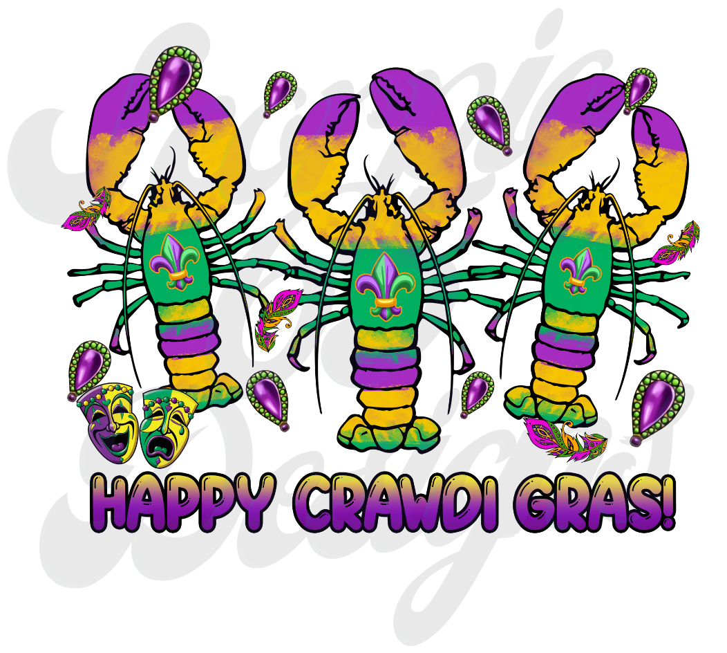 Happy Crawdi Gras DTF Transfers Scorpio 65 Designs