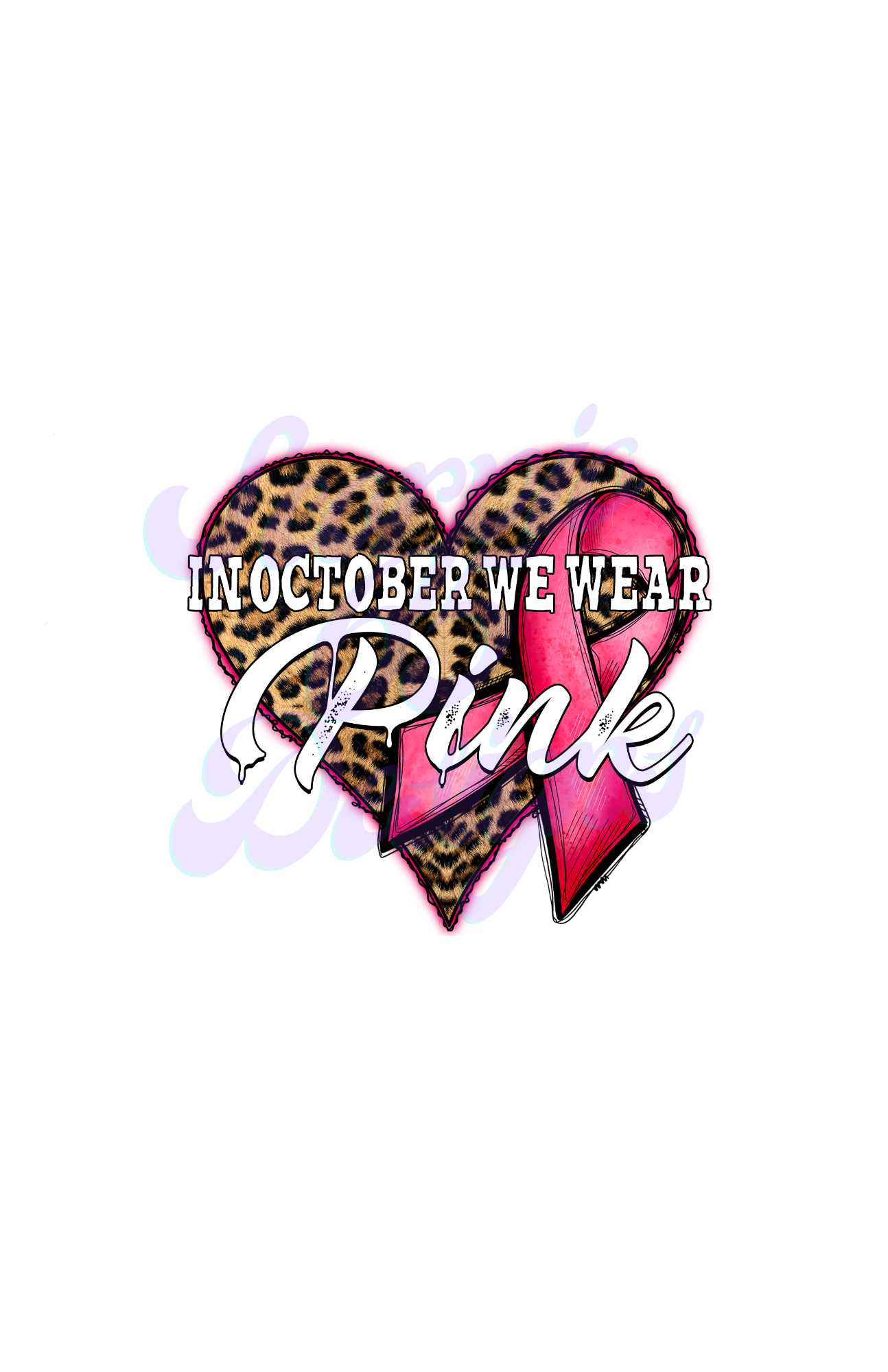 In October We Wear Pink Cheetah Heart DTF Transfers Scorpio 65 Designs