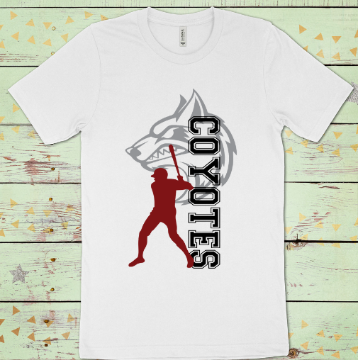 West Creek Baseball - Player and Coyote and words Scorpio 65 Designs